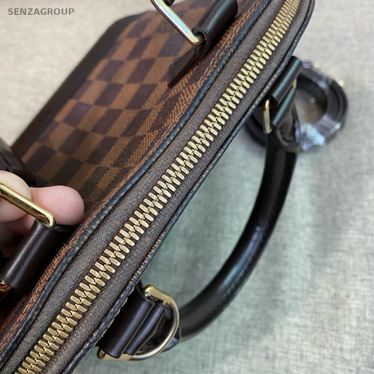 Louis Vuitton Alma BB Top Handle Bag Crossbody Brown Gold Women Classic