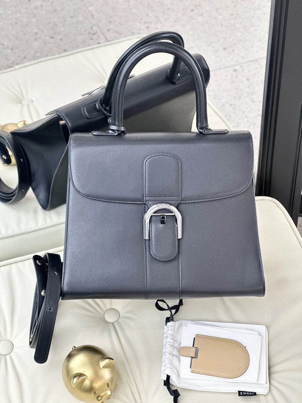 Delvaux Brillant Box GM Calfskin Top Handle Crossbody Bag Black Silver Women S