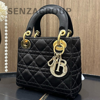 Dior Lady Dior Cannage Handbag Black Gold Chain Strap Classic Women