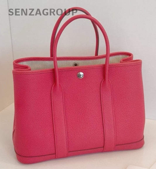 Hermes Garden Party30 Negonda Top Handle Bag Red Silver Women Classic