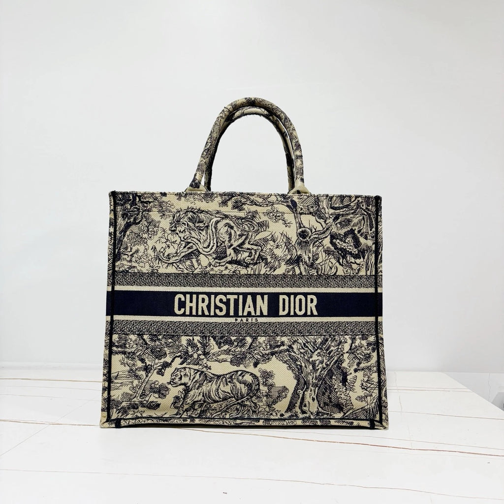 Dior Book Tote Canvas Blue Handbag Tote Bag Excellent