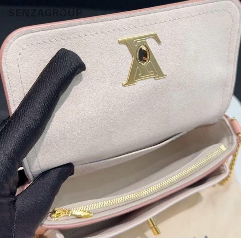 Louis Vuitton Lockme Tender Chain Shoulder Bag Crossbody  Pink White Women
