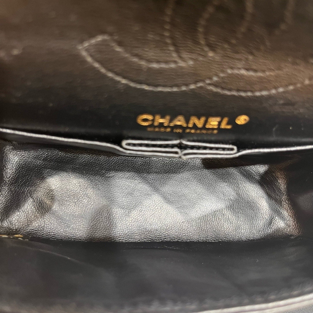 Chanel Calfskin 2.55 Mini Chain Shoulder Bag Black Gold Women Classic Diamond