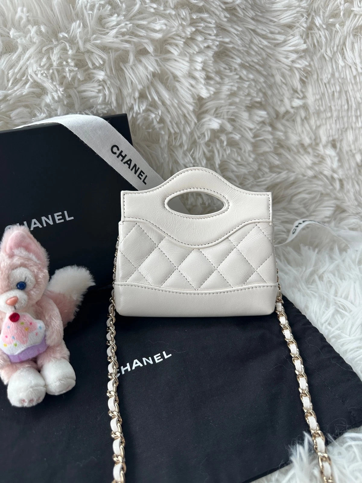 CHANEL 31 Bag Super Mini White Gold Hardware Shoulder Handbag For Women