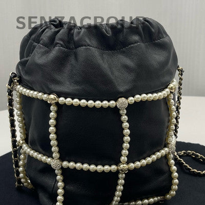 Chanel Pearl Bucket Chain Shoulder Crossbody Bag Black Women Classic Fashion
