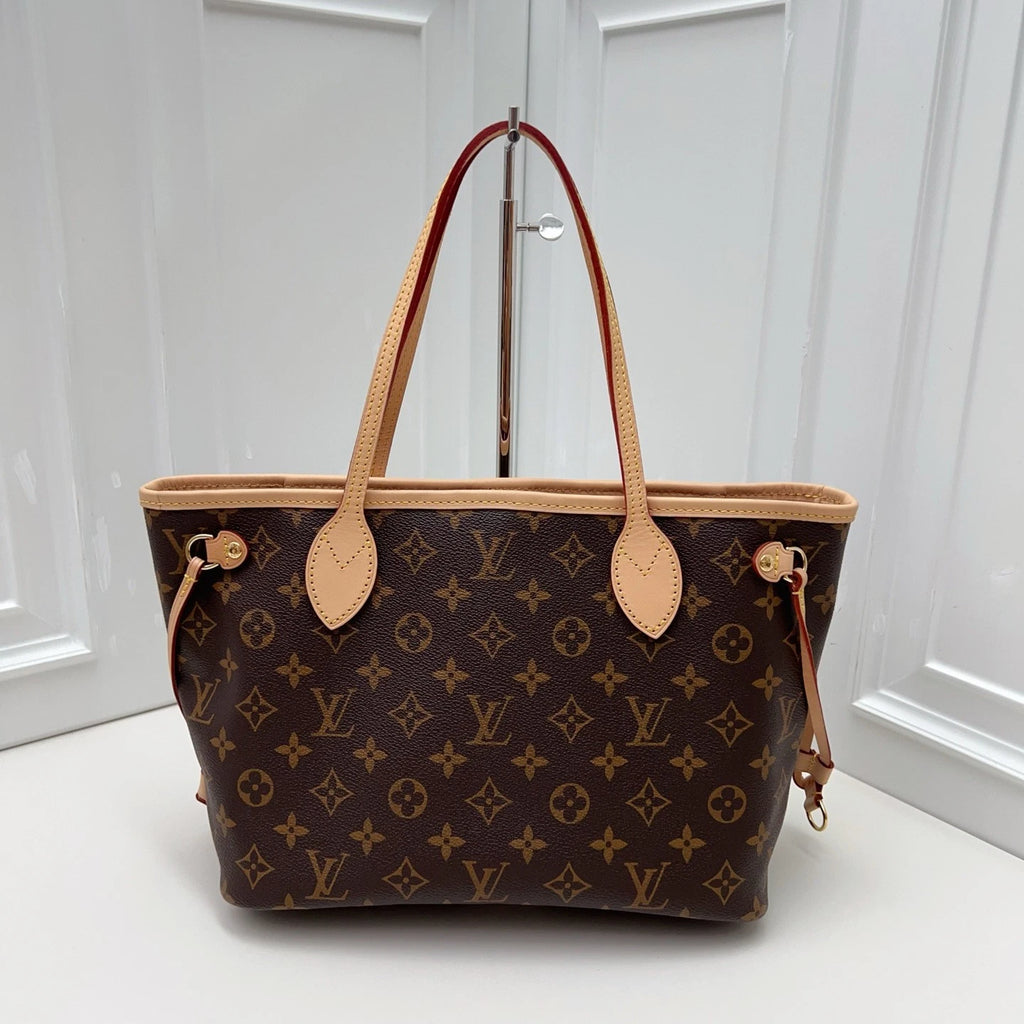 Louis Vuitton Neverfull PM Monogram Canvas Tote Shoulder Bag Brown Gold Women