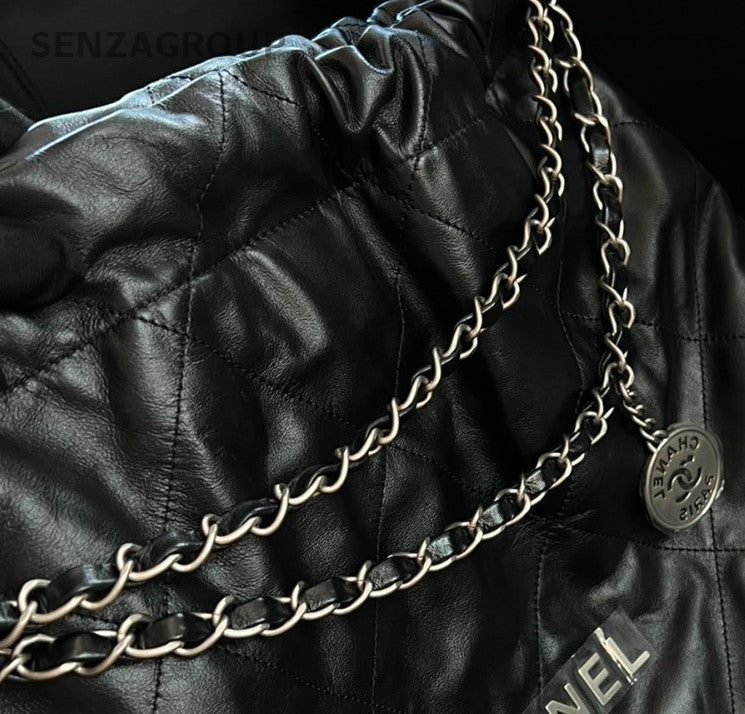 Chanel 25C MM Chain Shoulder Bag Black Silver Used Women Classic