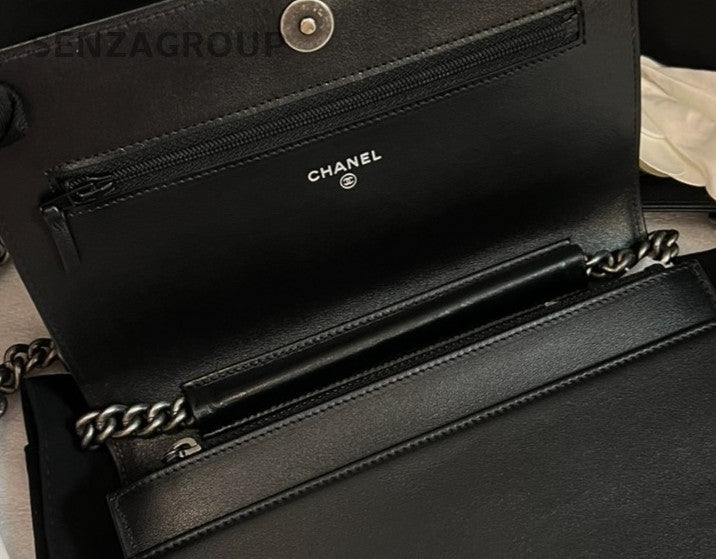 Chanel Leboy WOC Chain Shoulder Bag Crossbody Black Silver Women Classic