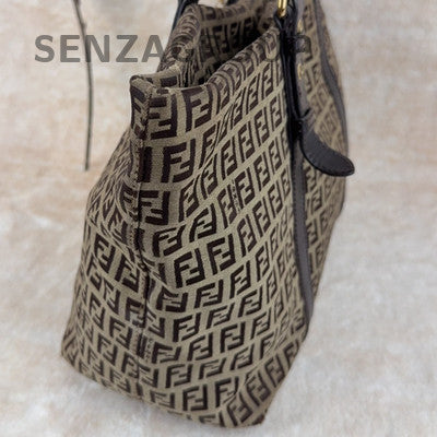 Vintage Fendi Monogram Tote Shoulder Bag Brown Gold Hardware Classic Women