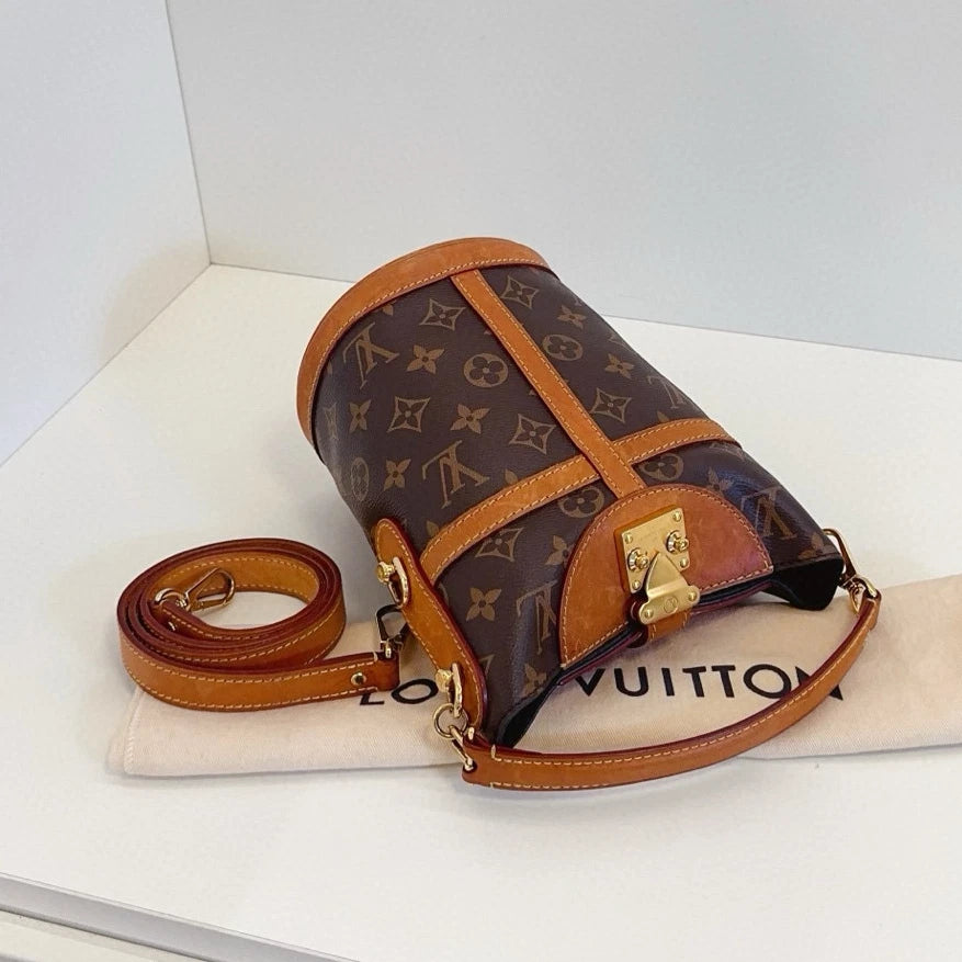 Louis Vuitton Duffle Bag Monogram Top Handle Shoulder Crossbody Brown Gold Women