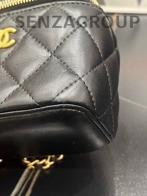 Chanel Classic Black Gold Quilted Small Flap Bag with Ball Chain