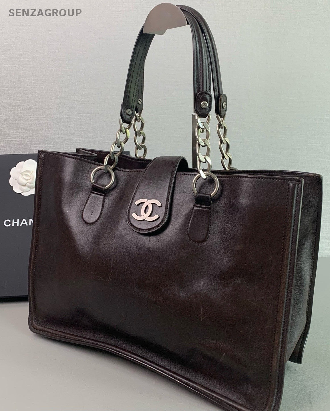 Chanel Vintage Calfskin Tote Shoulder Bag Brown