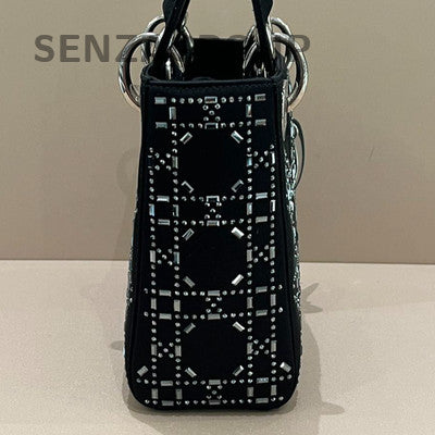 Dior Lady Dior Black Silver Hardware Handbag Classic Women's Fashion
