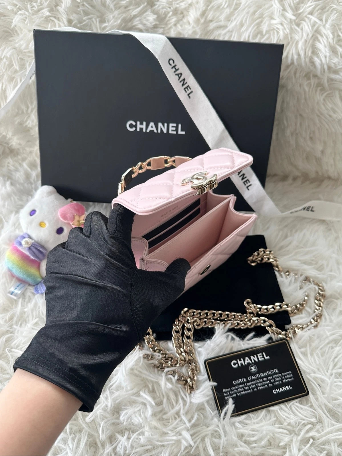 Chanel Pink Lambskin Enamel Handle Crossbody Handbag For Women