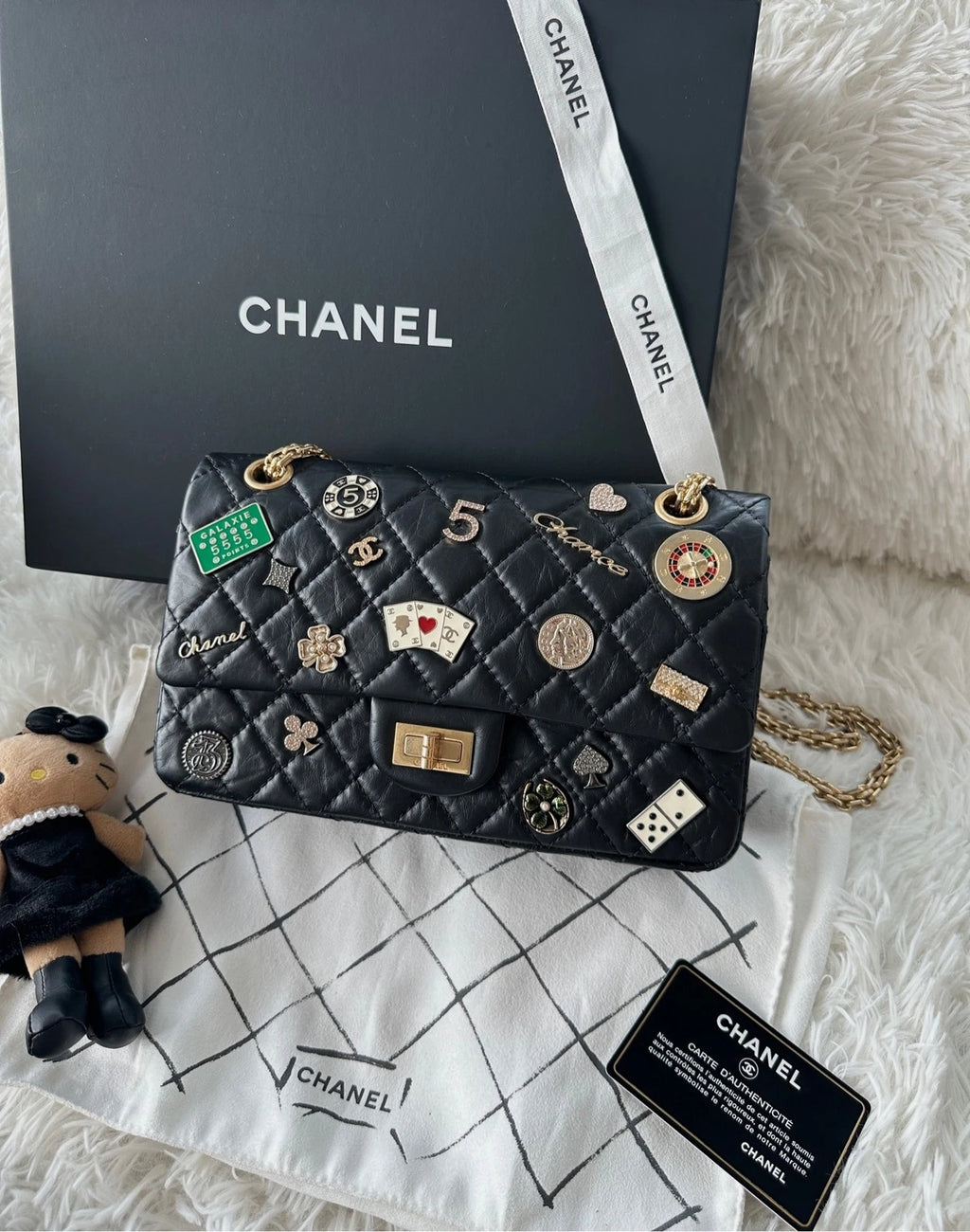 CHANEL 2.55 Medium Black Leather Shoulder Crossbody Bag For Women