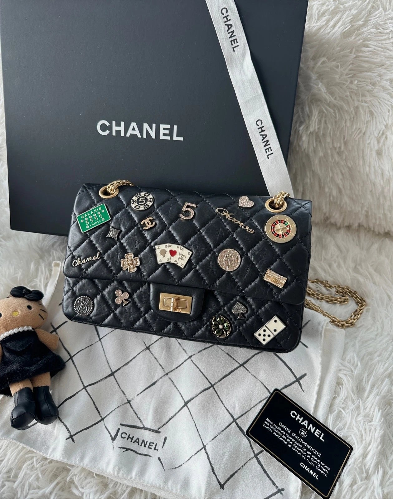 CHANEL 2.55 Medium Black Leather Shoulder Crossbody Bag For Women