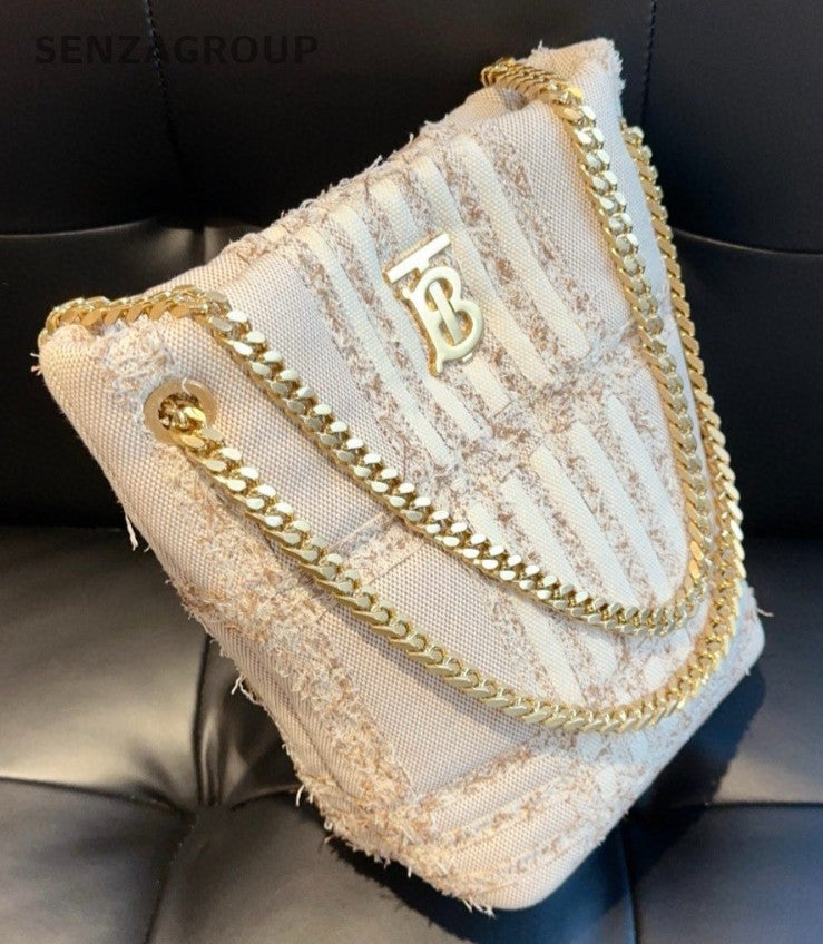 Burberry Lola Canvas Bucket Embroidery Chain Shoulder bag Women Almost Brand NEW