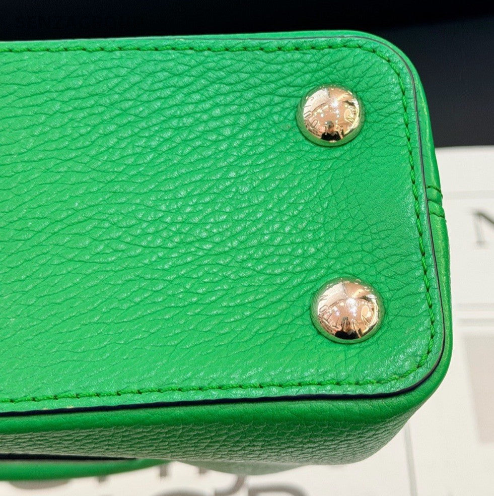 Louis Vuitton Capucines BB Calfskin Top Handle Bag Crossbody Green Silver Women