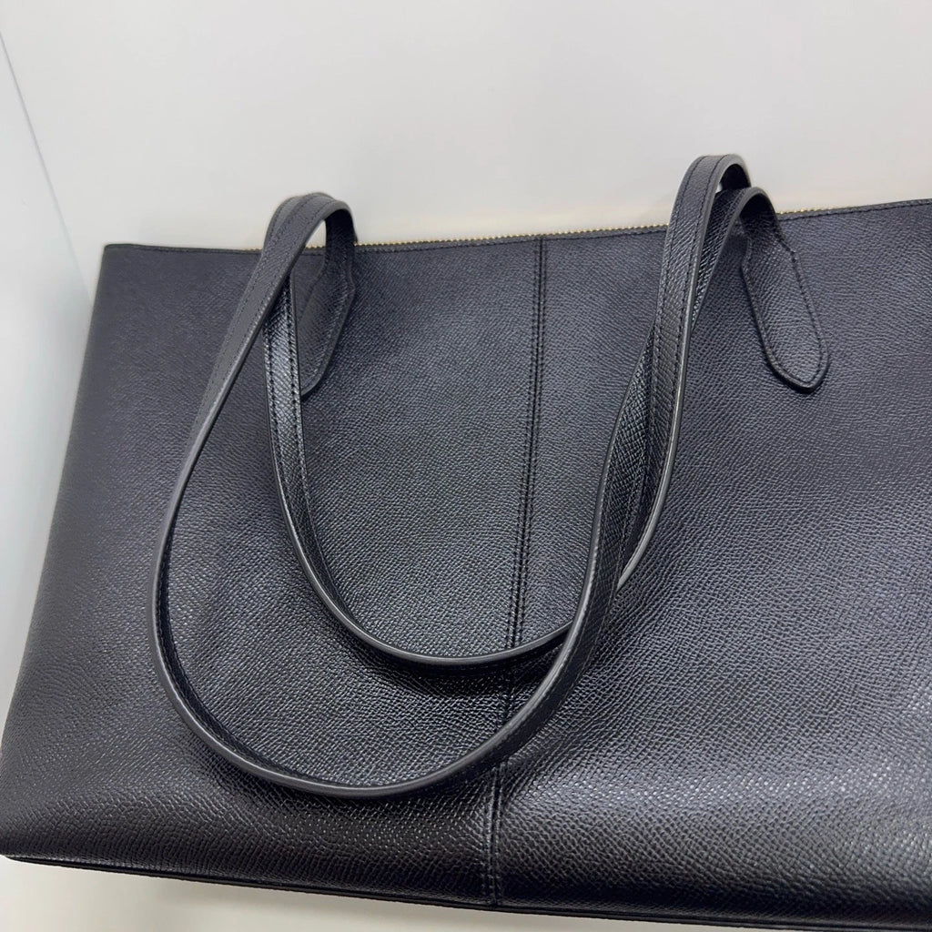 Coach Solid Leather Zip Top Tote Shoulder Handbag For Women