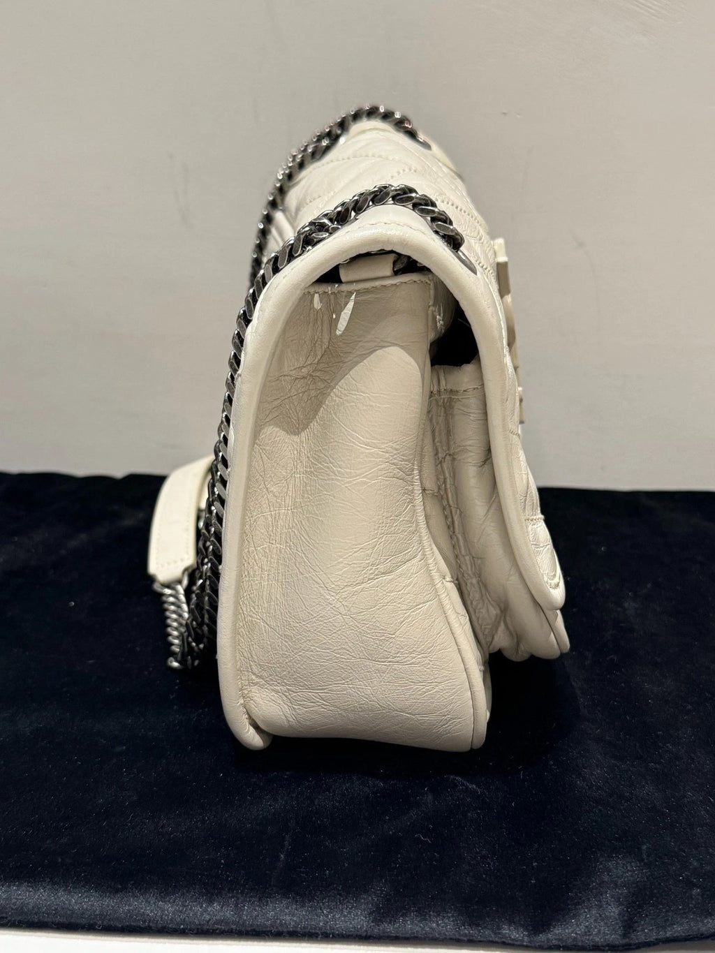 Saint Laurent Niki PM Chain Shoulder Bag White Silver Used Women Classic