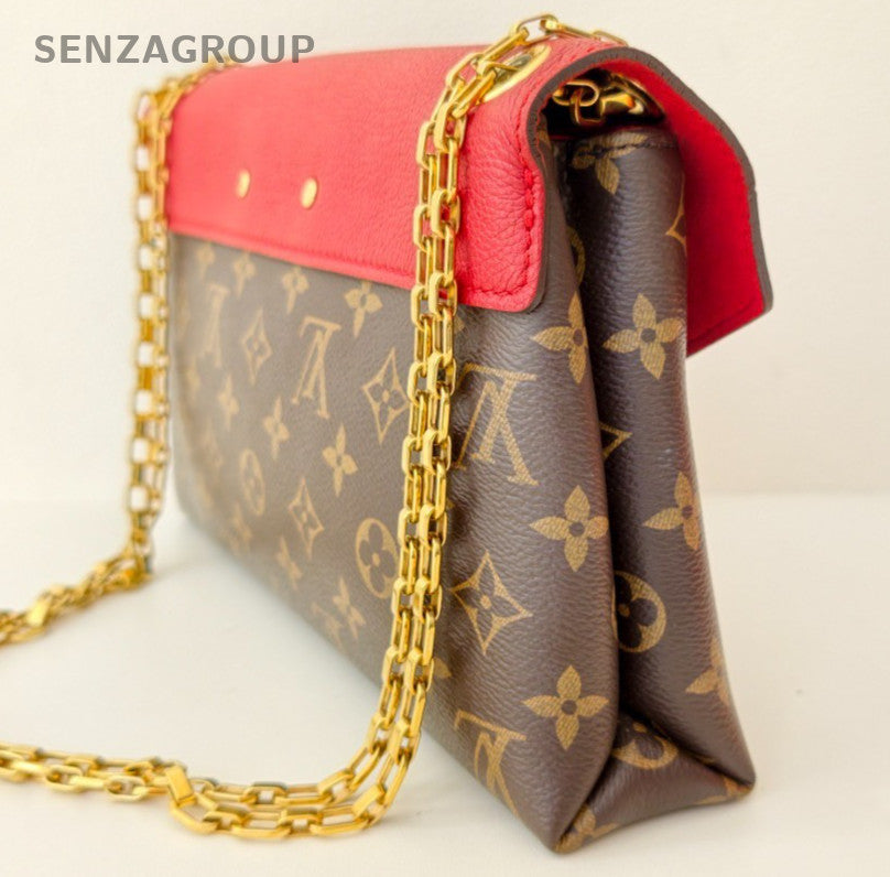 Louis Vuitton Monogram Chain 2Way Shoulder Bag Crossbody Red Brown Women Classic