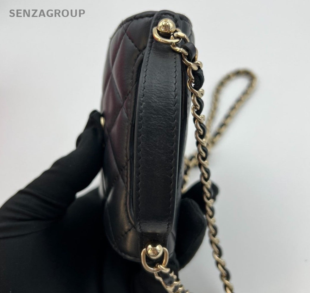 Chanel Diamond Mini Calfskin Chain Shoulder Crossbody Black Gold Women Classic