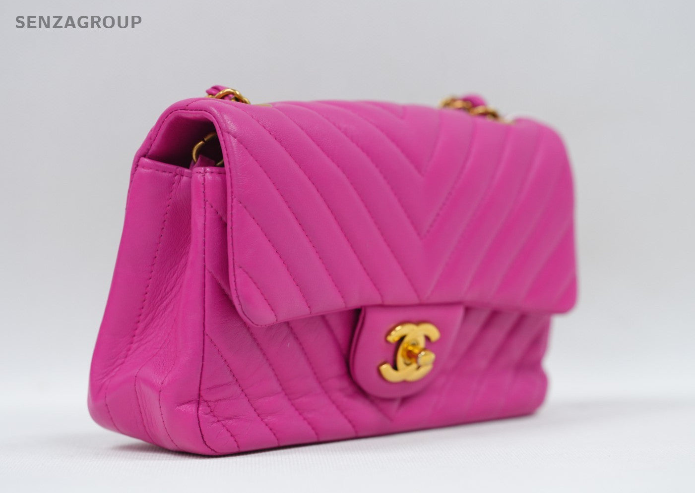 CHANEL Classic Flap V-Shape Pattern Chain Shoulder bag Pink Gold Women Classic