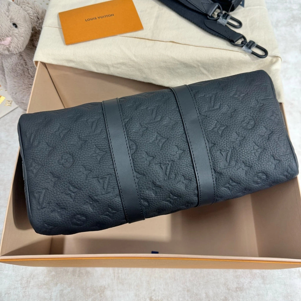 Louis Vuitton Keepall Epi Leather Black Handbag Top Handle Excellent