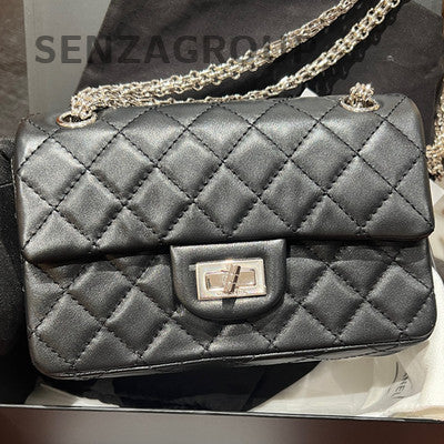 Chanel 2.55 Mini Black Silver Quilted Chain Shoulder Crossbody Bag