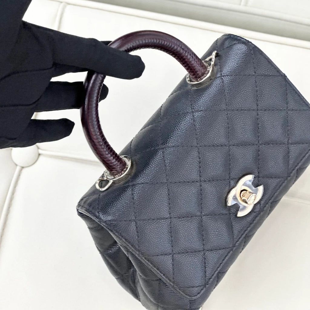 Chanel Coco Handle Mini Calfskin Chain Top Handle Shoulder Bag Black Women S