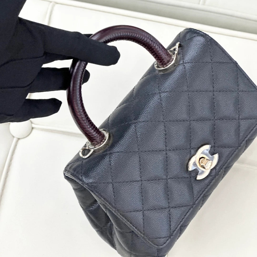Chanel Coco Handle Mini Calfskin Chain Top Handle Shoulder Bag Black Women S
