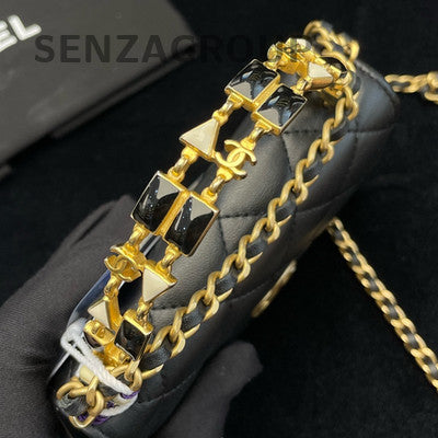 Chanel Enamel Handle Flap Bag Black Gold Hardware Quilted