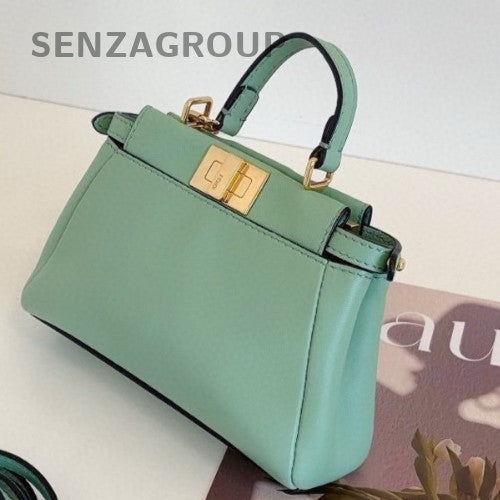 Fendi Peekaboo Mini Calfskin Top Handle Bag Crossbody Green Gold Women Classic