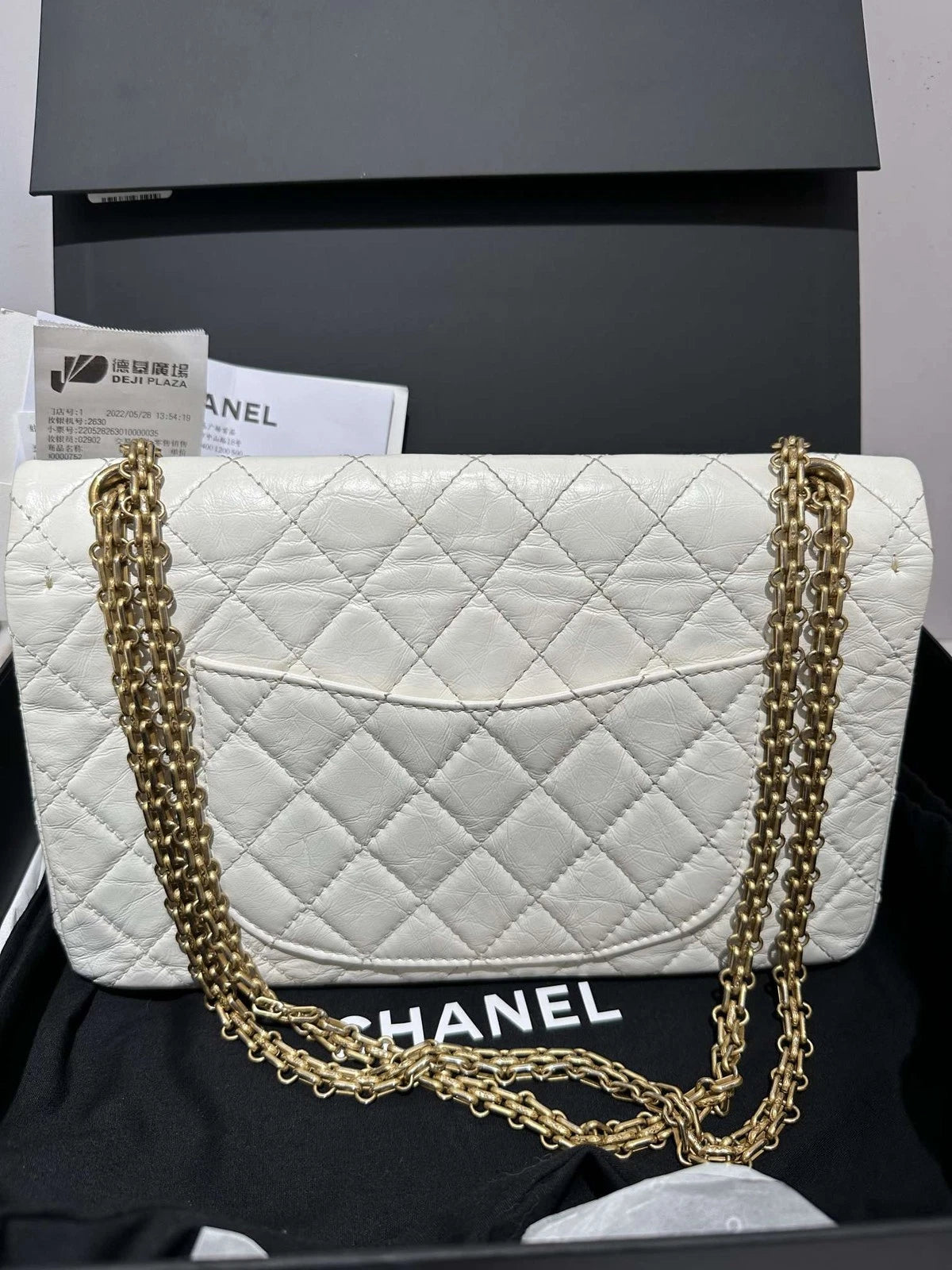 CHANEL 2.55 Medium White Leather Shoulder Bag For Women