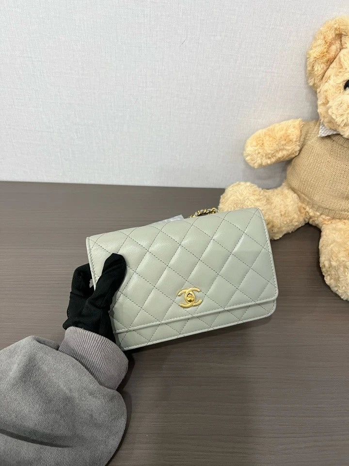 CHANEL Pearl Gray Lambskin WOC Crossbody Bag For Women