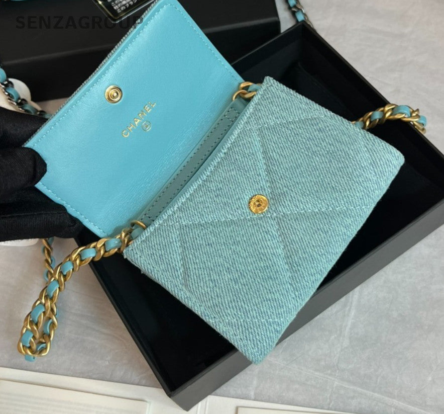 CHANEL 19woc Denim Crossbody Chain Bag Women Light Blue Brand New