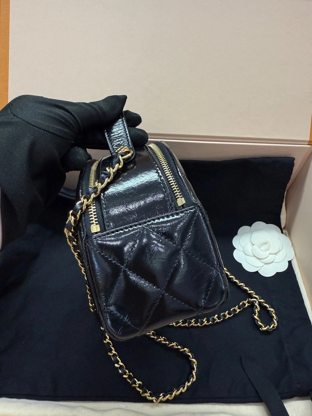CHANEL Black Leather Large Boston Bowling Bag For Women