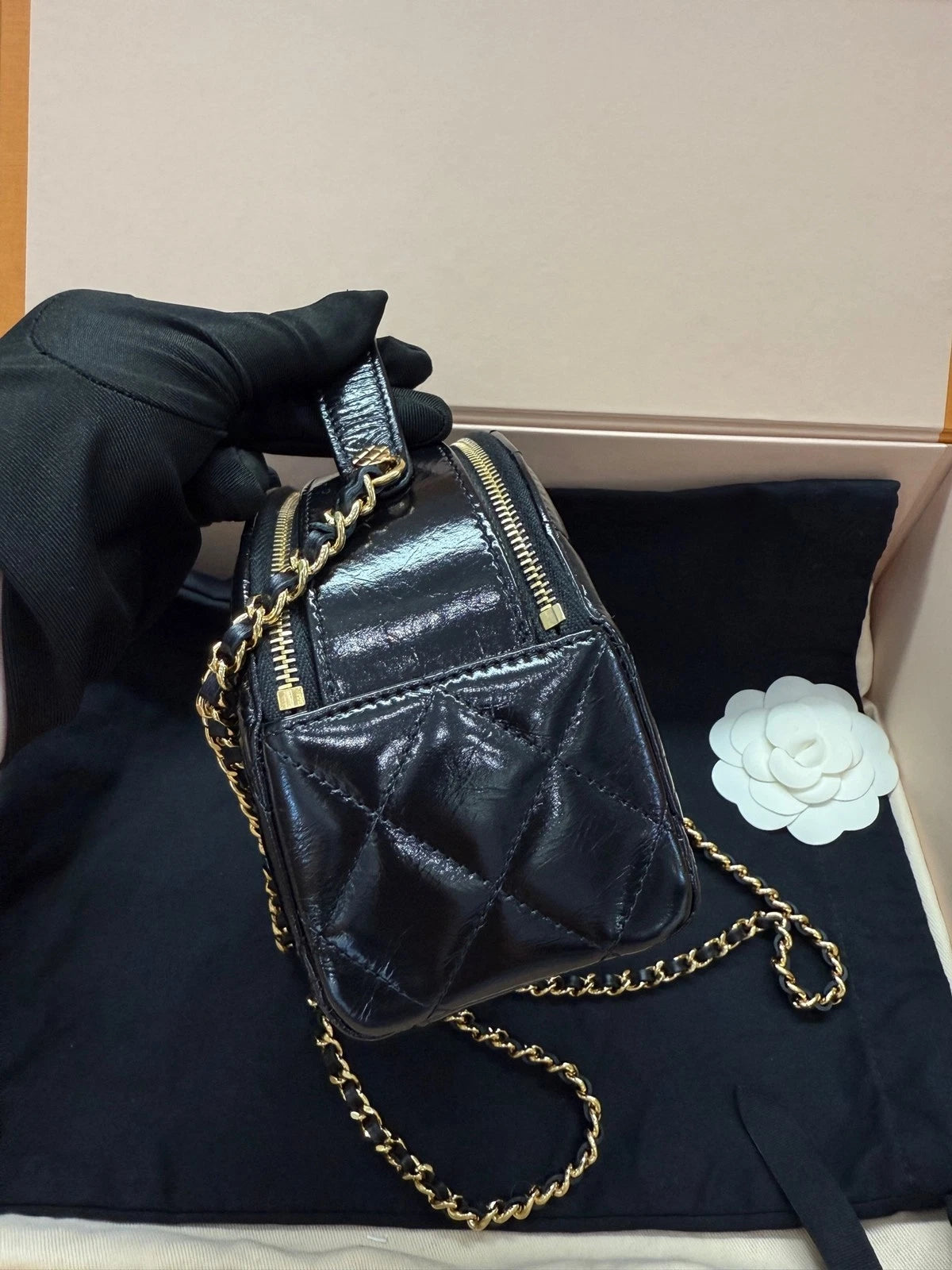 CHANEL Black Leather Large Boston Bowling Bag For Women