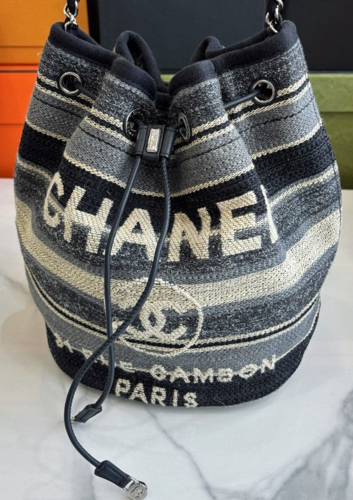 CHANEL Beach Series Drawstring Bucket Shoulder bag Canvas Women