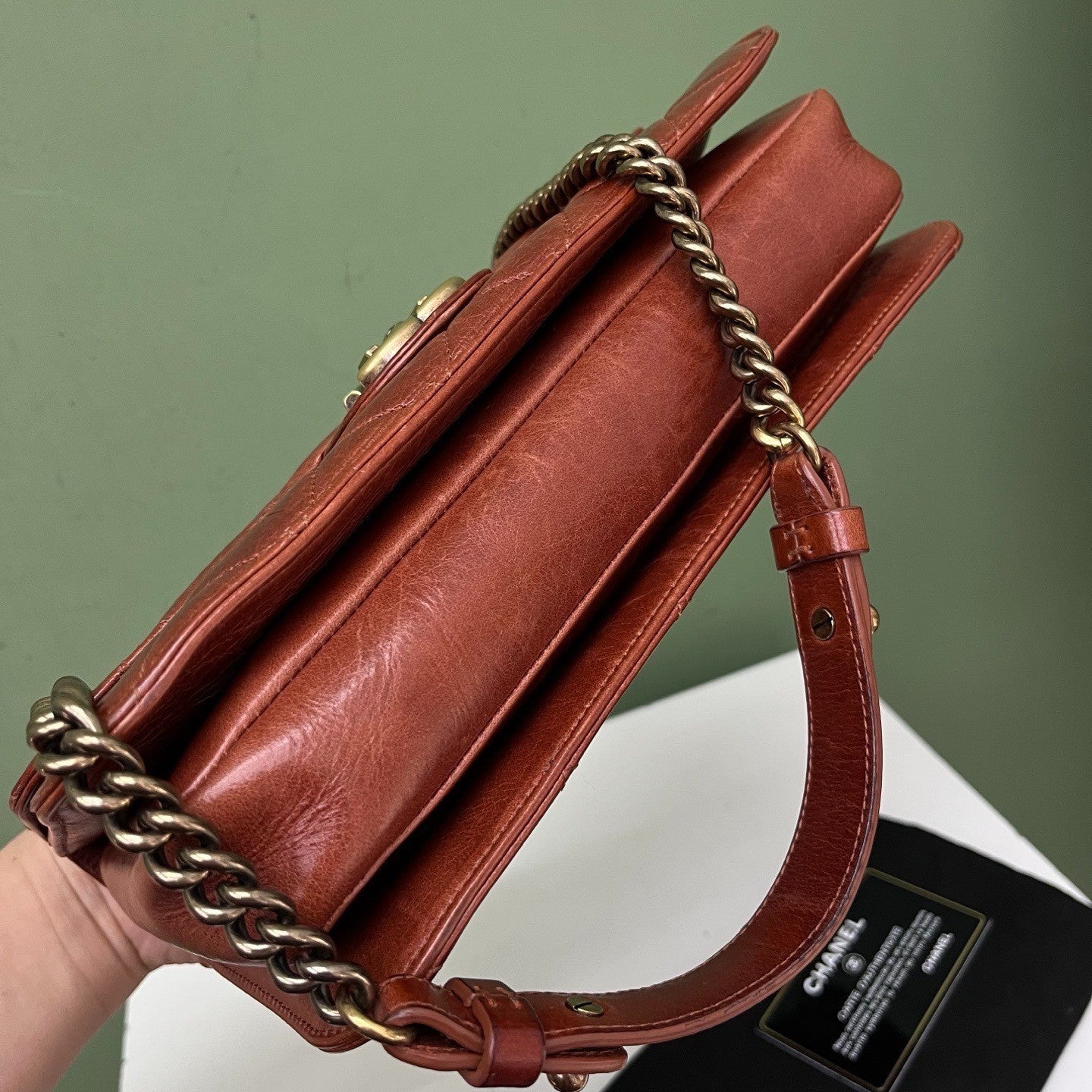 Chanel Classic Flap Chain Top Handle Shoulder Bag Red Gold Used Women Diamond