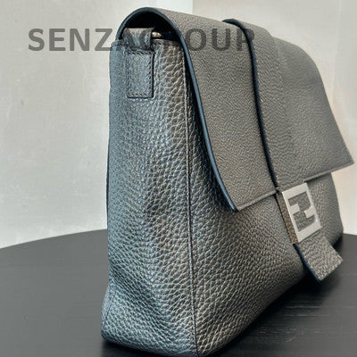 Fendi Silver Grey Leather Large Tote Shoulder Crossbody Bag Men Silver Hardware