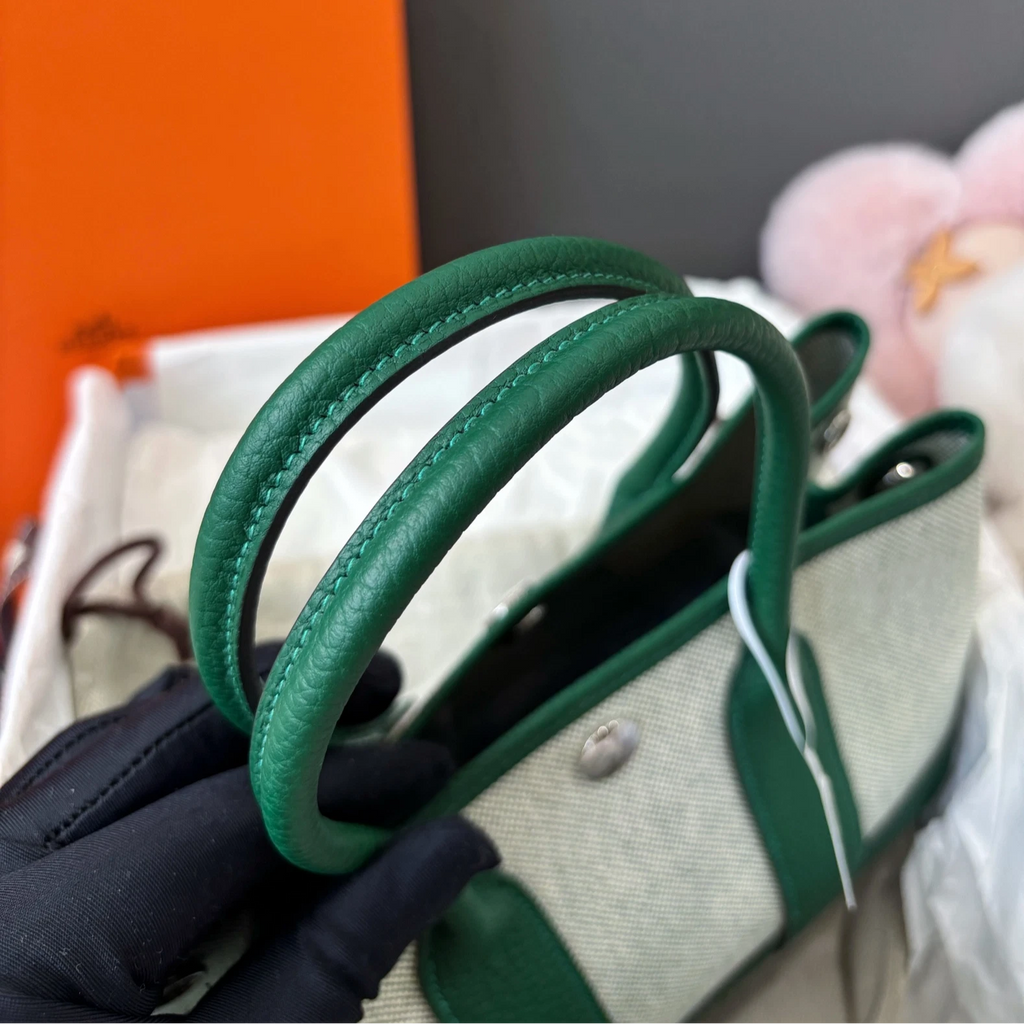 Hermes Garden Party Mini Top Handle Bag Green Silver Women Classic Designer