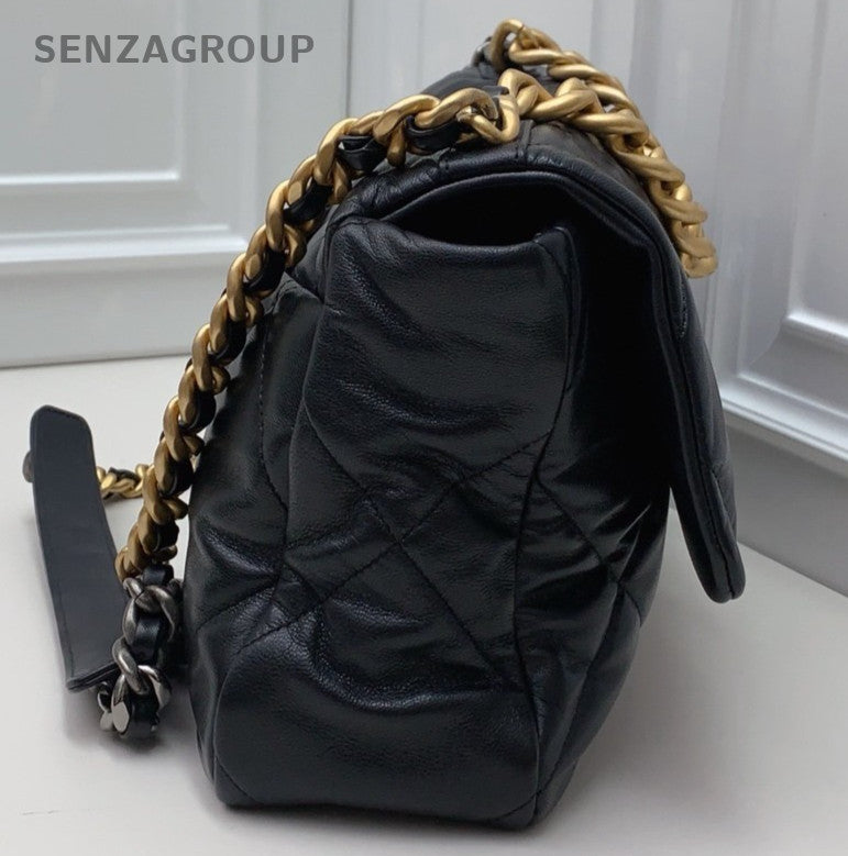 Chanel Diamond GM Chain Top Handle Bag Crossbody Black Gold Women Classic