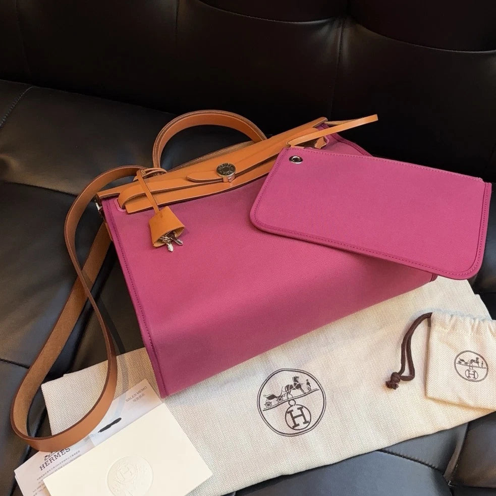 Hermes Herbag 31 Tote Top Handle Shoulder Bag Purple Women Fashion