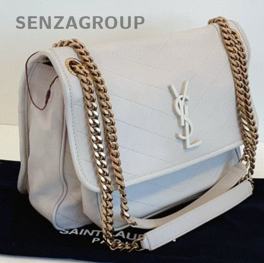 Saint Laurent Niki MM Chain Shoulder Bag White Gold Women Classic Designer