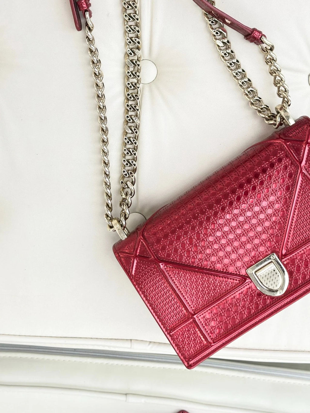 Christian Dior Diorama PM Chain Calfskin Shoulder Bag Crossbody Bag Red Women S
