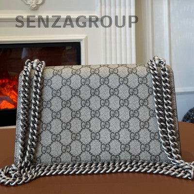 Gucci Dionysus GG Supreme Brown Silver Chain Shoulder Bag Classic Women