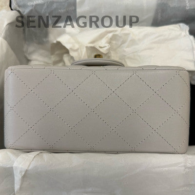 Chanel 23S Square Mini Bag Light Gray Gold Hardware Quilted Chain Shoulder Bag