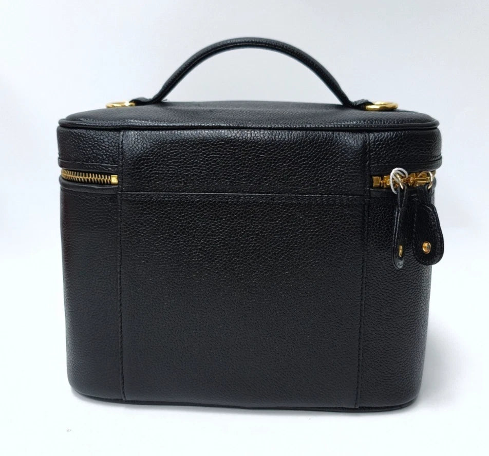 Chanel Vanity Black Gold Crossbody Top Handle Excellent