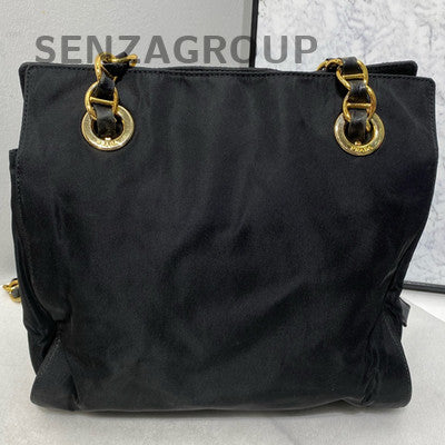 Prada Black Gold Parachute Chain Shoulder Bag Women's Classic Fashion